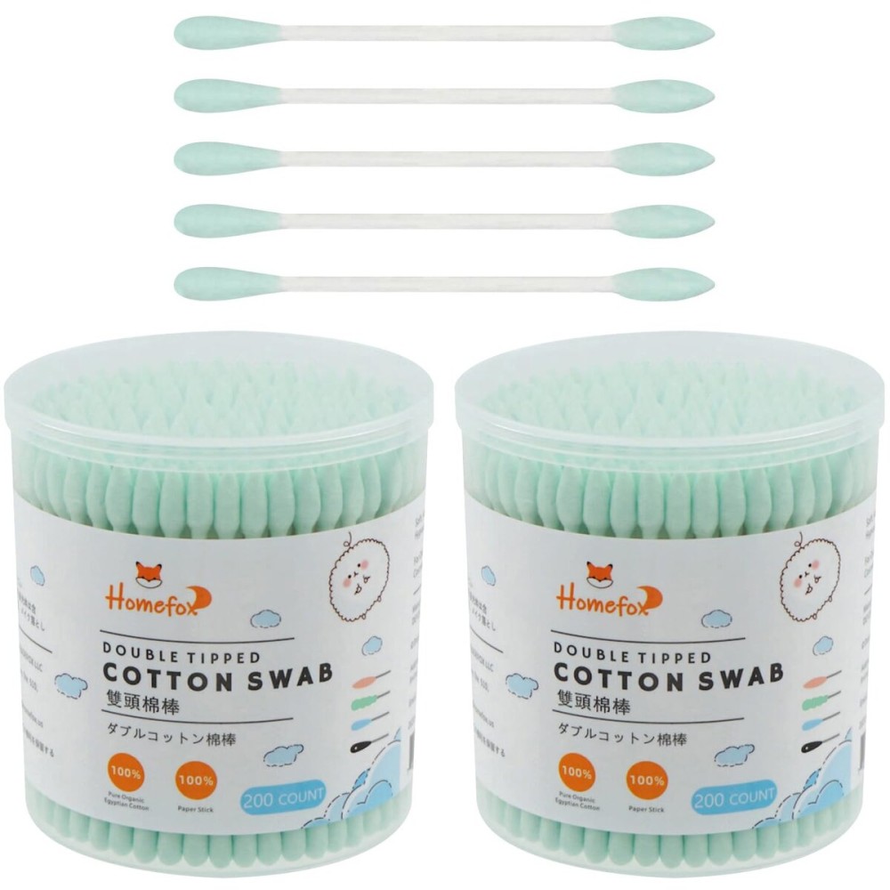 HOMEFOX Green Cotton Swabs Precision Pointed - 400 Count Pointy Organic Cotton Buds Double Side Tightly Wrapped Cotton Tips Paper Stick Soft Gentle Lint-Free Cruelty-Free, Pointy & Round (Green)