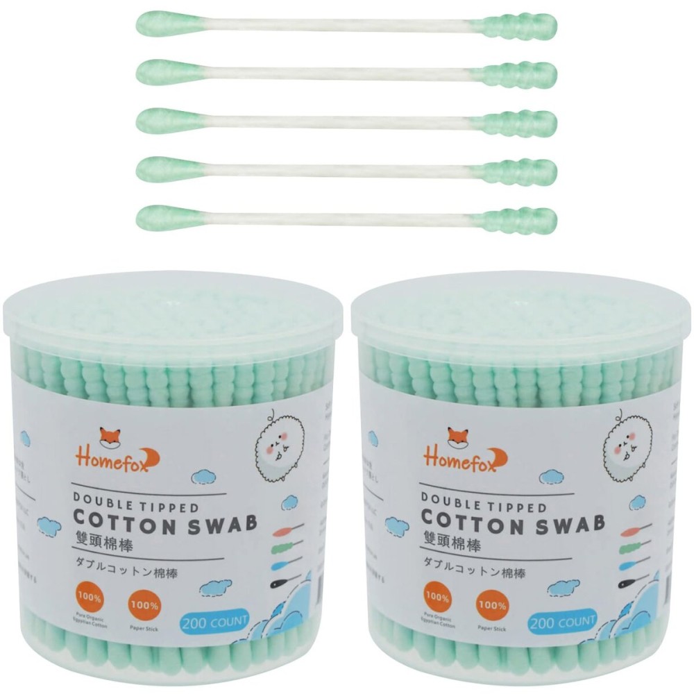 HOMEFOX Green Cotton Swabs Spiral - 400 Count Organic Cotton Buds Double Side Tightly Wrapped Cotton Tips Paper Stick Soft Gentle Lint-Free Cruelty-Free, Round & Spiral (Green)