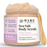 Bare Botanics Body Scrub 24 oz - Naturally Scented Salt Scrub Made in Madison WI - Formulated w/Skin Loving Moisturizers - Cruelty Free Exfoliator w/a Cute Wooden Spoon - Himalayan Lavender Citrus