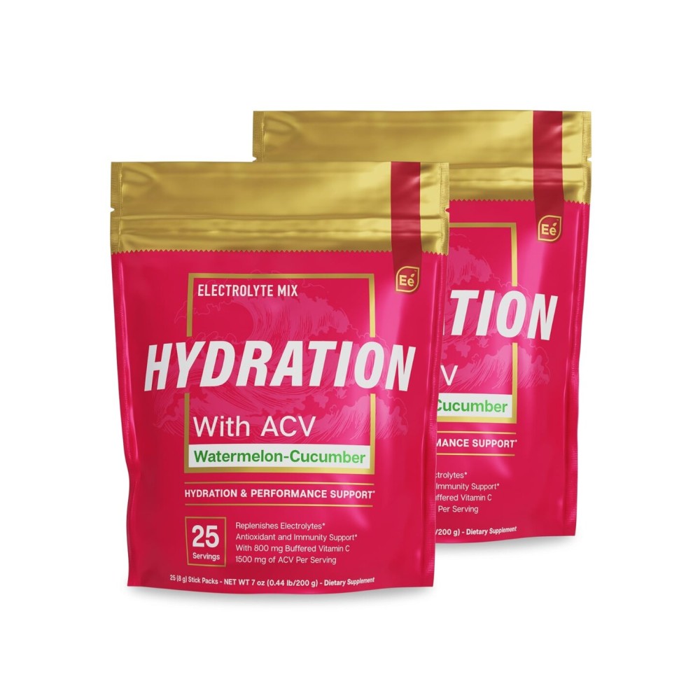 Essential Elements Hydration Packets - Watermelon Cucumber - Electrolytes Powder No Sugar - Electrolyte Drink Mix - Superior Hydration with ACV & Vitamin C - 50 Stick Packs