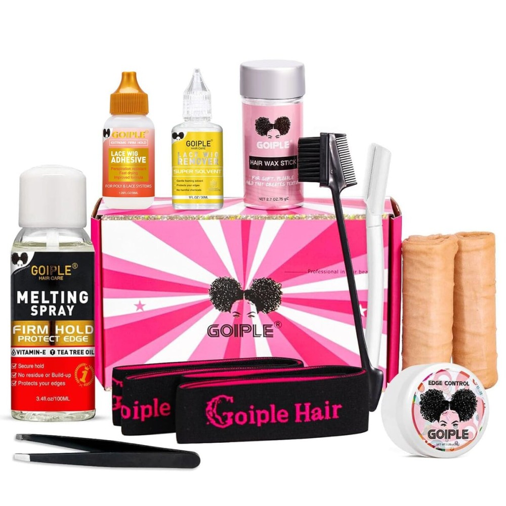 Lace Melting Spray Wig Lace Glue for Lace Front Wigs, Extra Hold Front Glue Adhesive Hair Replacement Adhesive Tools with Remover Hair Wax Stick Edge Control Elastic Bands for Wigs Natural Styling