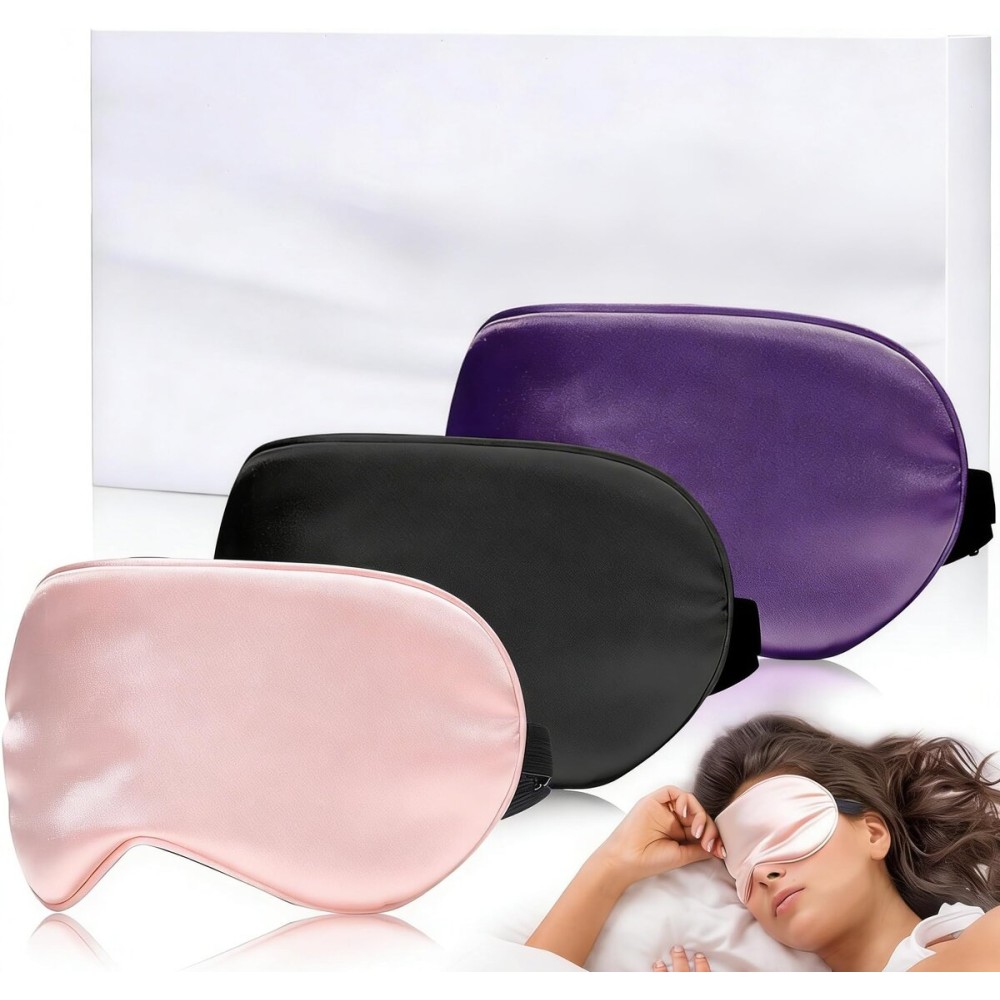 Eye Mask for Sleeping,3 Pack Silk Sleep Masks for Women Men-Blindfold for Travel on Airplane,100% Pure Silk Eye Mask for Sleep with Adjustable Strip