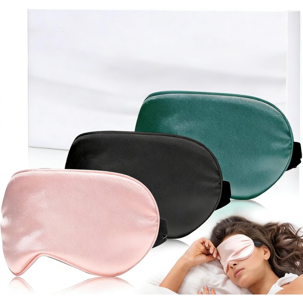 Eye Mask for Sleeping,3 Pack Silk Sleep Masks for Women Men-Blindfold for Travel on Airplane,100% Pure Silk Eye Mask for Sleep with Adjustable Strip