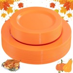 FLOWERCAT 60PCS Orange Plates - Heavy Duty Orange Plastic Plates Disposable for Thanksgiving & Halloween Party - Serve 30 Guests 10.25inch and 7.5inch