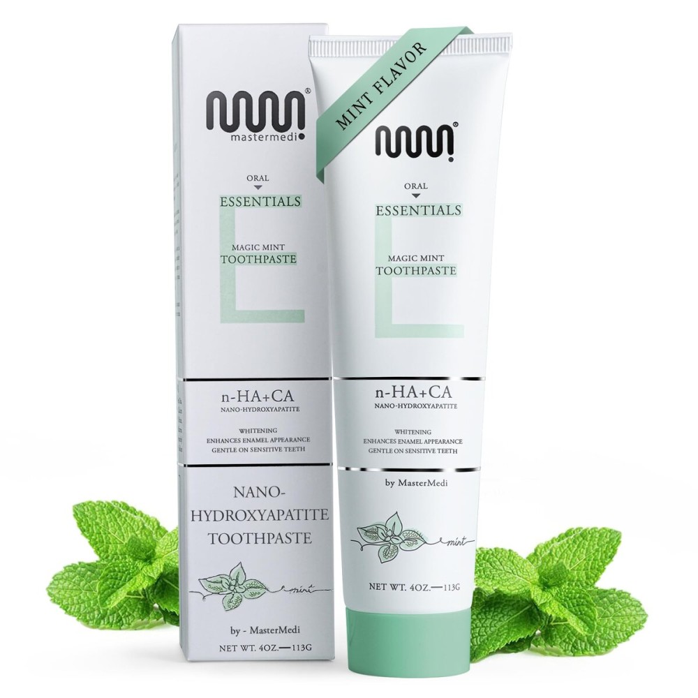 MasterMedi Nano Hydroxyapatite Whitening Toothpaste with Xylitol - Fluoride & SLS Free, Remineralizing Formula for Sensitive Teeth, Enamel Repair & Strength, Magic Mint, 4 oz (Pack of 1)