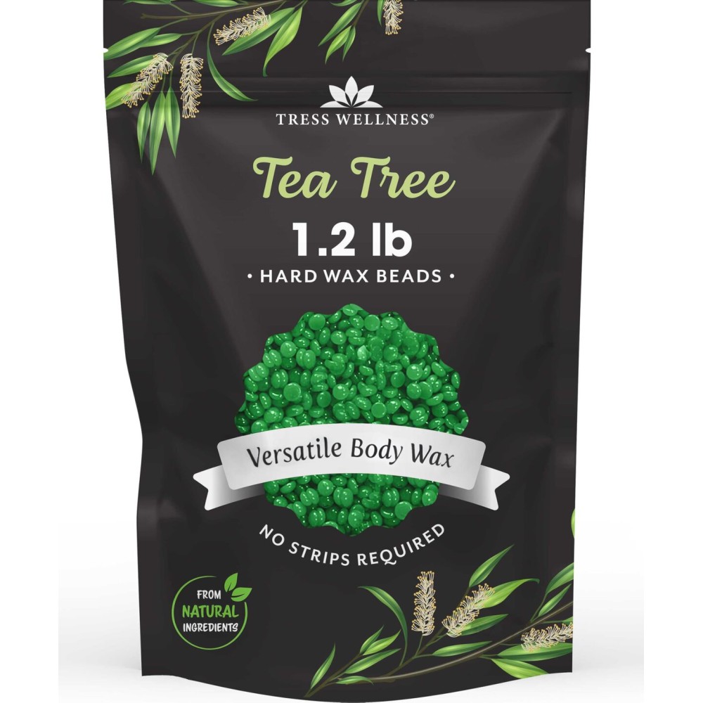 Tress Wellness Wax Beads - Safe for Skin - Dermatologically Tested - At-Home Kit for Bikini, Brazilian & Full Body - Tea Tree 1.2 lb
