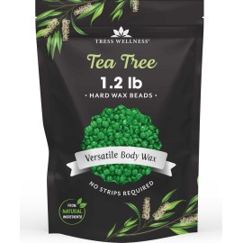 Tress Wellness Wax Beads - Safe for Skin - Dermatologically Tested - At-Home Kit for Bikini, Brazilian & Full Body - Tea Tree 1.2 lb