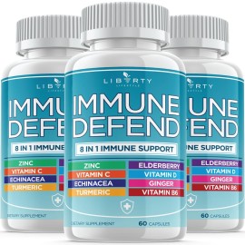 8 in 1 Immune Defense Support, Immunity Vitamins Supplement Booster with Zinc 50mg, Vitamin C Elderberry VIT D3 5000 IU, Turmeric Curcumin & Ginger, Echinacea - Allergy Relief for Kids Adults