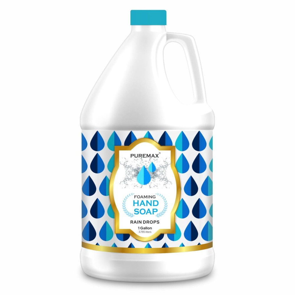Puremax Foaming Hand Soap Refills with Essential Oils | Rain Drops | Gentle, Moisturizing | Biodegradable Formula | Made in USA | 128 Fl Oz (1 Gallon) |