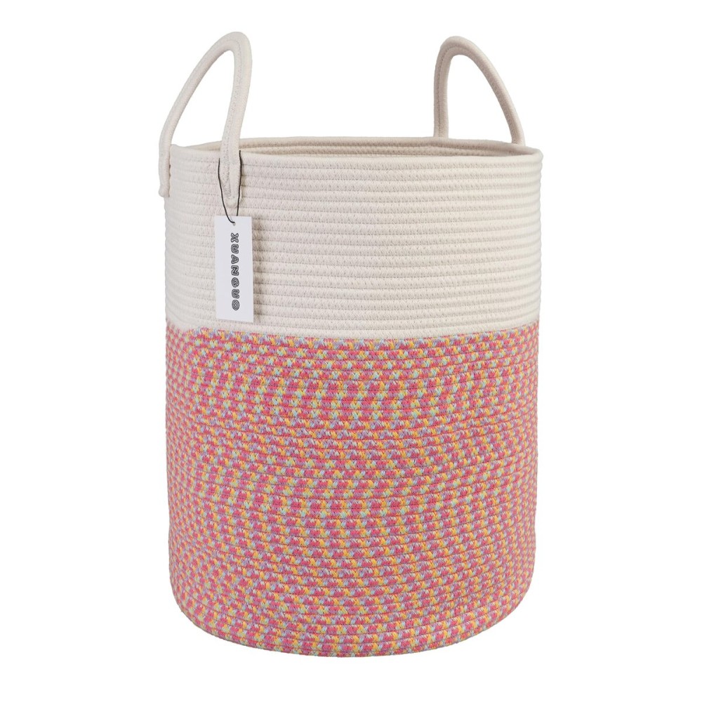 XUANGUO Cotton Rope Laundry Basket Hamper for Clothes Woven Storage Basket for Living Room Bedroom Boho Tall Rope Baskets for Blanket Toys Pillow Towels Baby Nursery Hamper Bin Large (multicolor)