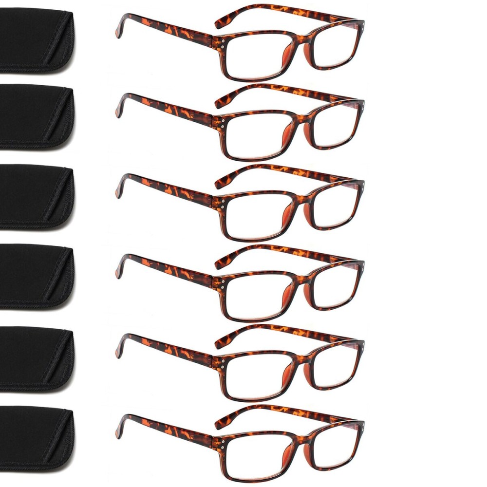 Kerecsen 6-Pack Reading Glasses Blue Light Blocking,Spring Hinge Readers for Men Women,Computer Eyeglasses (6 Tortoise, 1.75, multiplier_x)