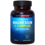 MyoActivo 5-in-1 Magnesium Complex - High Absorption - Chelated Magnesium Glycinate, Malate, Citrate, Taurate, & Aspartate for Nerves, Muscles, Bones | 120 Capsules | Magnesium Supplement