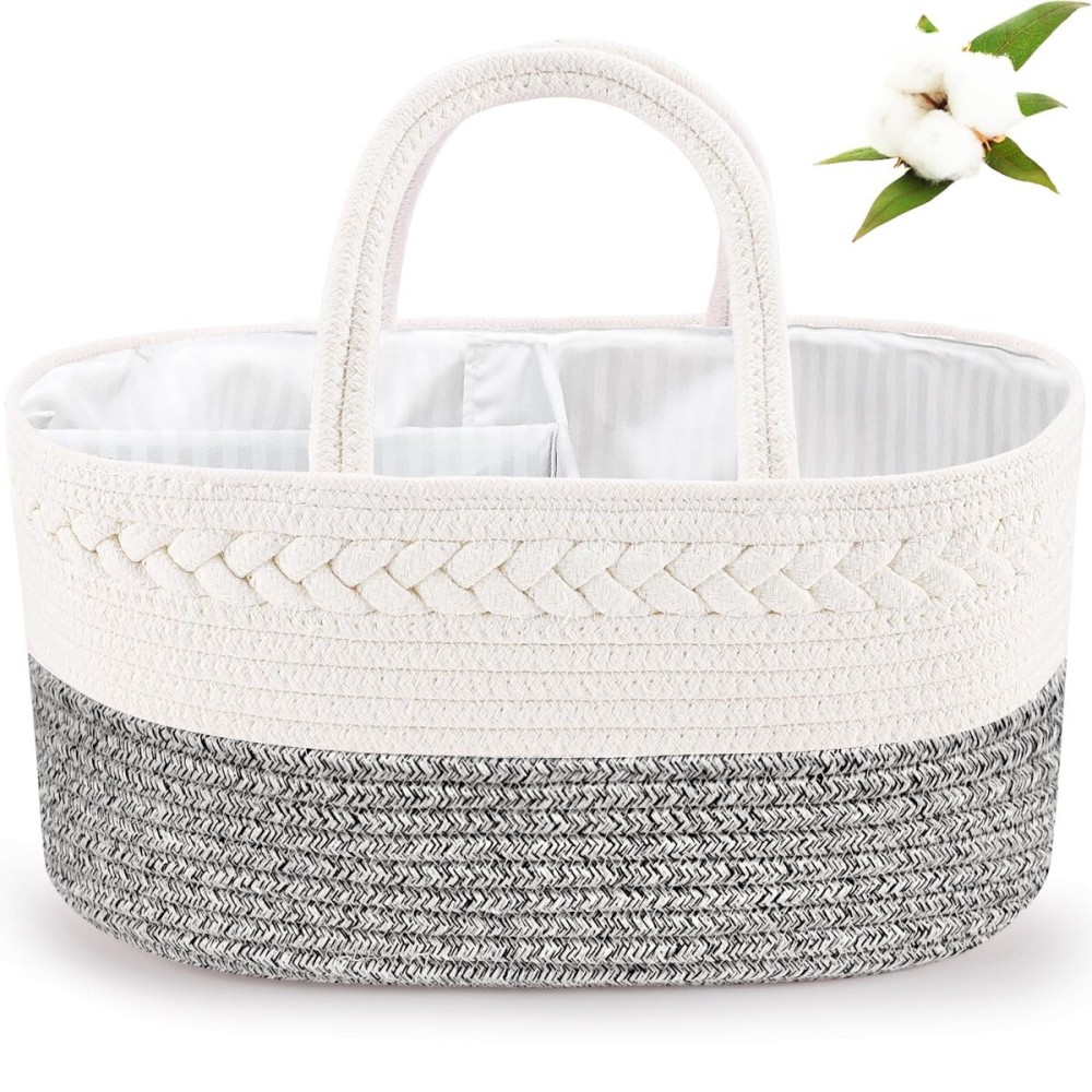 ABenkle Diaper Caddy Organizer, Boho Rustic Cotton Rope Nursery Baby Basket, Changing Table Organizer for Baby Diaper Storage and Baby Shower