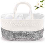 ABenkle Diaper Caddy Organizer, Boho Rustic Cotton Rope Nursery Baby Basket, Changing Table Organizer for Baby Diaper Storage and Baby Shower