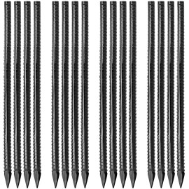Besitu 16 inches Ground Rebar Stakes (16 pcs) Heavy Duty Metal Spikes for Concrete Timber Garden Plant, Long Straight Steel Stakes for Tent, 3/8 Thickness Ground Anchors with Chisel Point End, Black