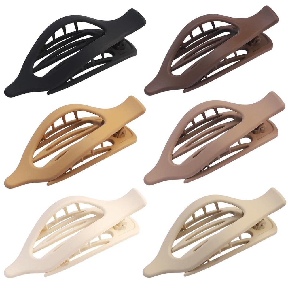 CHANDAT Flat Hair Clip 6 pcs Lay Down Claw Clips Hair Accessories for Women -Brown