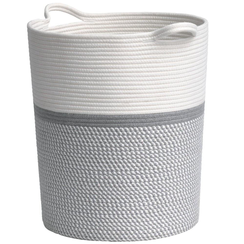 INDRESSME Baby Laundry Basket for Nursery, Kids Laundry Hamper, Tall Storage Basket for Living Room, Rope Basket for Blankets, Clothes, 17 x 15 x 13 inches, Grey