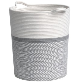 INDRESSME Baby Laundry Basket for Nursery, Kids Laundry Hamper, Tall Storage Basket for Living Room, Rope Basket for Blankets, Clothes, 17 x 15 x 13 inches, Grey