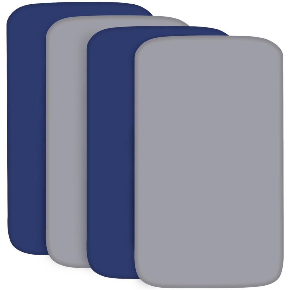4-Pack Fitted Crib Sheets for Boys and Girls - Breathable, Soft Microfiber Baby Sheets in Grey and Navy