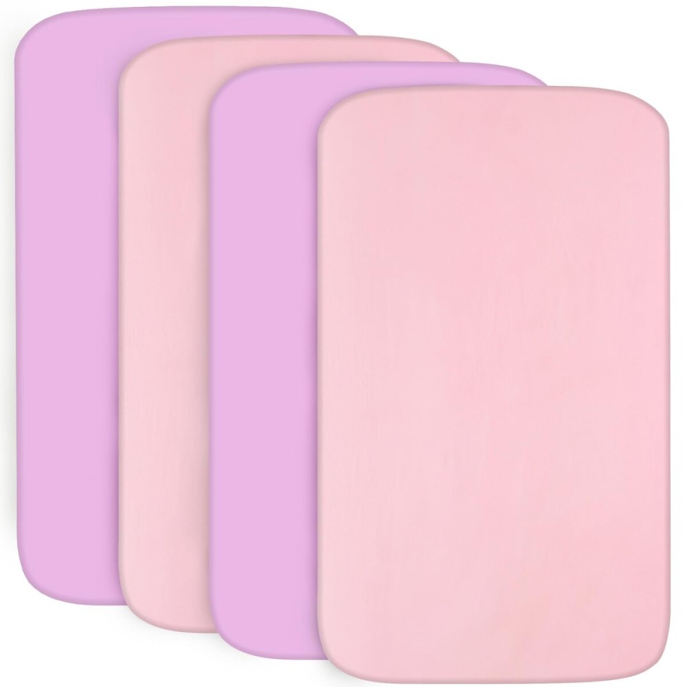 4-Pack Fitted Crib Sheets for Boys and Girls - Breathable, Soft Microfiber Baby Sheets in Pink and Violet