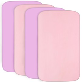 4-Pack Fitted Crib Sheets for Boys and Girls - Breathable, Soft Microfiber Baby Sheets in Pink and Violet