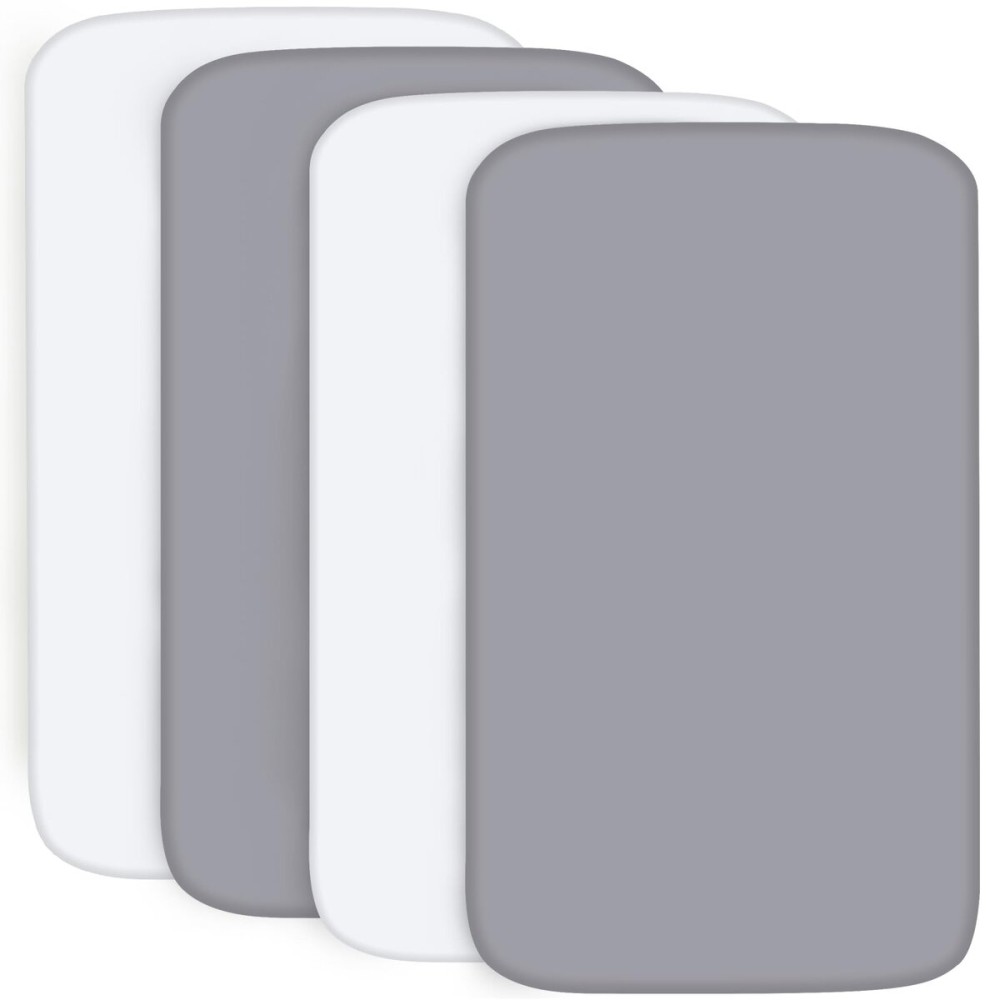4-Pack Fitted Crib Sheets for Boys and Girls - Breathable, Soft Microfiber Baby Sheets in Grey and White