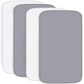 4-Pack Fitted Crib Sheets for Boys and Girls - Breathable, Soft Microfiber Baby Sheets in Grey and White