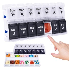 HRX Package Pill Organizer 2 Times a Day, Easy Fill & Open Weekly Medicine Box Vitamin Cases for 7 Day AM PM