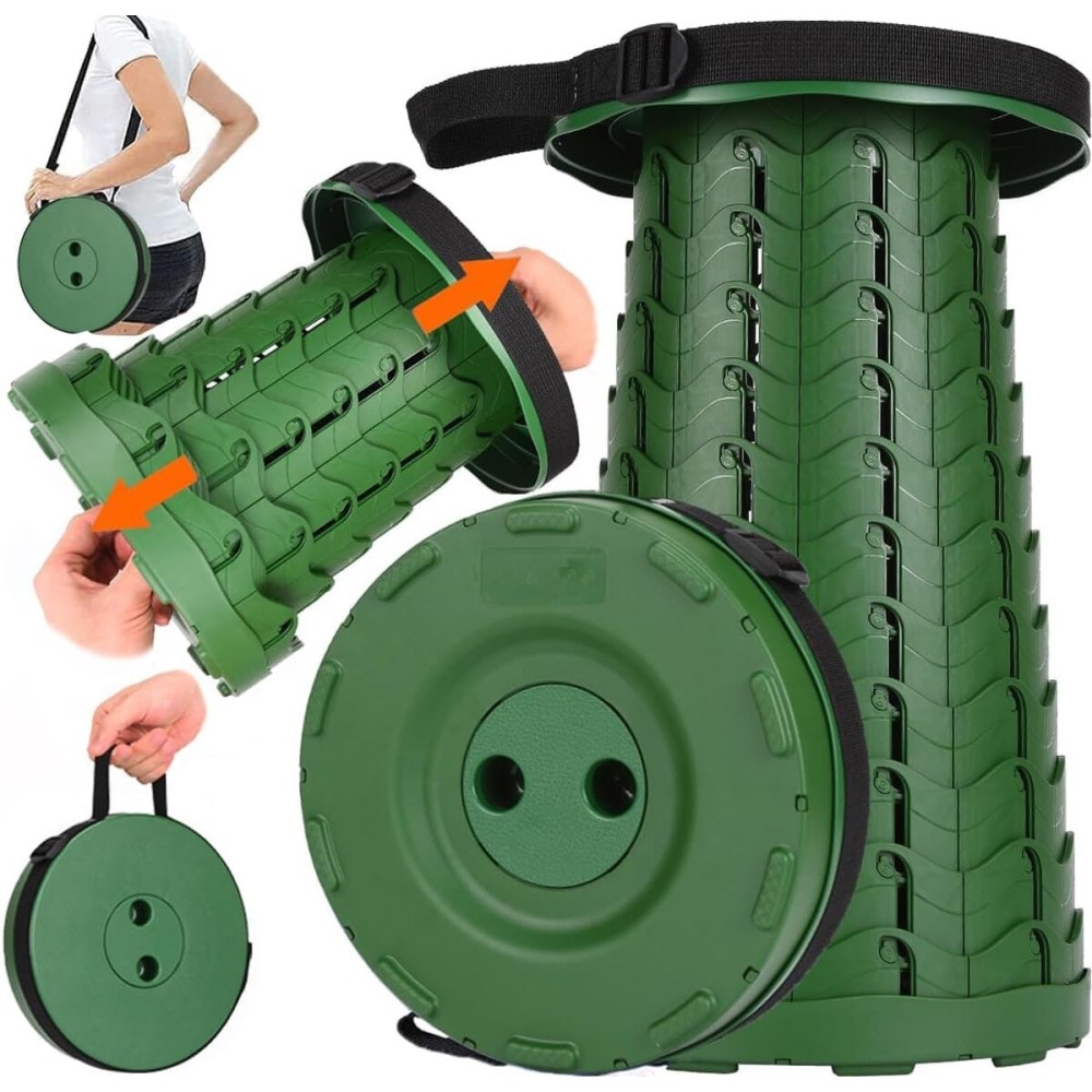 Fishboy Upgraded Collapsible Stool, 400lbs Max Weight, Lightweight But Sturdy, Portable Retractable Folding Telescoping Foldable Camping Stool for Adults Outdoor Fishing Hiking Gardening Travel BBQ