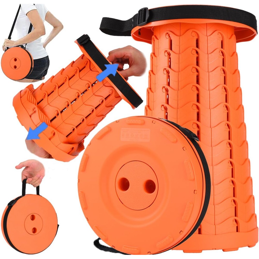 Fishboy Upgraded Collapsible Stool, 400lbs Max Weight, Lightweight But Sturdy, Portable Retractable Folding Telescoping Foldable Camping Stool for Adults Outdoor Fishing Hiking Gardening Travel BBQ