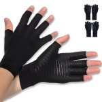 Donfri 2 Pairs Copper Arthritis Gloves Fingerless Compression Gloves Women Men for RSI,Carpal Tunnel, Rheumatoid, Tendonitis (XL)
