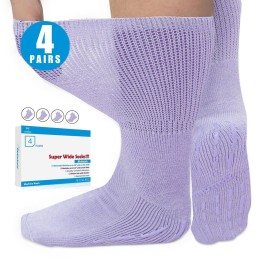 Bulinlulu Extra Width Diabetic Socks Men Women-4 Pairs Wide Edema Sock for Swollen Feet,Non Slip Cast Bariatric Socks 13-15,Hospital Socks with Grips, Lymphedema Socks(4 Purple)