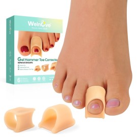 Welnove Hammertoe Corrector - 6 Pack Toe Splints - Soft Gel Toe Straighteners - Realign Bent, Curled, Crooked, Claw, Hammer Toes - Corrector for Men and Women, Large (Beige), FSA or HSA Eligible