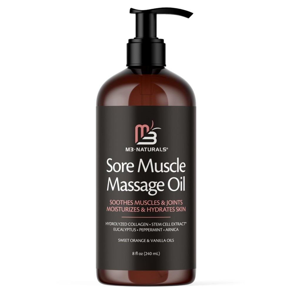 Arnica Sore Muscle Massage Oil with Collagen, Stem Cells, and Menthol, Anti-Cellulite Therapy for Full Body, Fast-Absorbing Multipurpose Treatment, 8 fl oz by M3 Naturals
