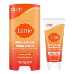 Lume Whole Body Deodorant - Invisible Cream Tube Mini + Solid Stick Bundle - 72 Hour Odor Control - Aluminum & Baking Soda Free, Skin Loving (Clean Tangerine)