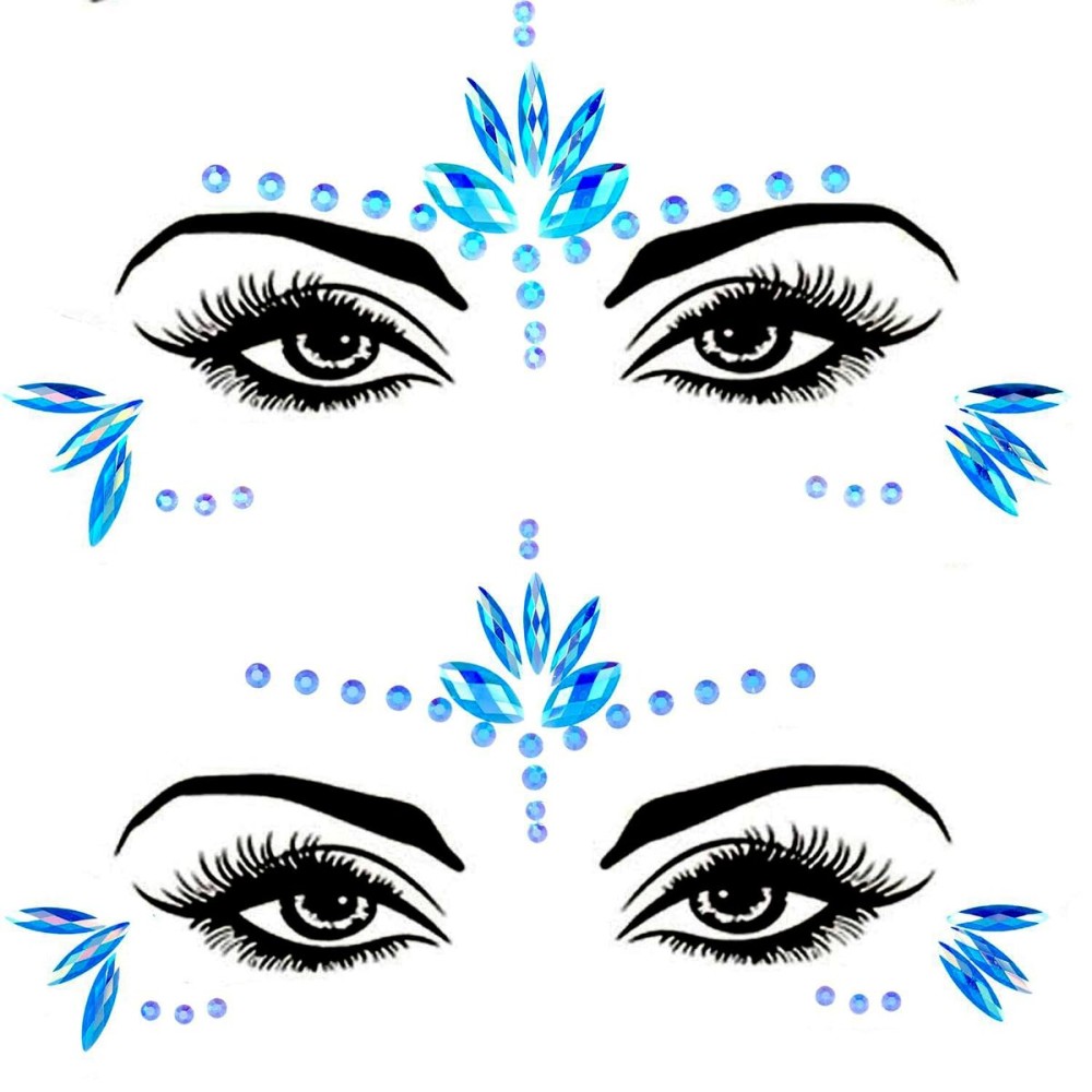 Mermaid Face Gems Stick Jewels Halloween Body Eye Face Jewels Gems Rave Festival Tattoo Glitter Self Adhesive Crystals Rhinestones Diamonds Tattoos Sticker Party Carnival Festival Decorations (Blue)