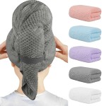 HOMEXCEL 5 Pack Microfiber Hair Towels - 40 x 20 inches Super Soft, Fast Drying Turbans for Long, Thick, Curly Hair - Anti Frizz Wrap with Elastic Strap