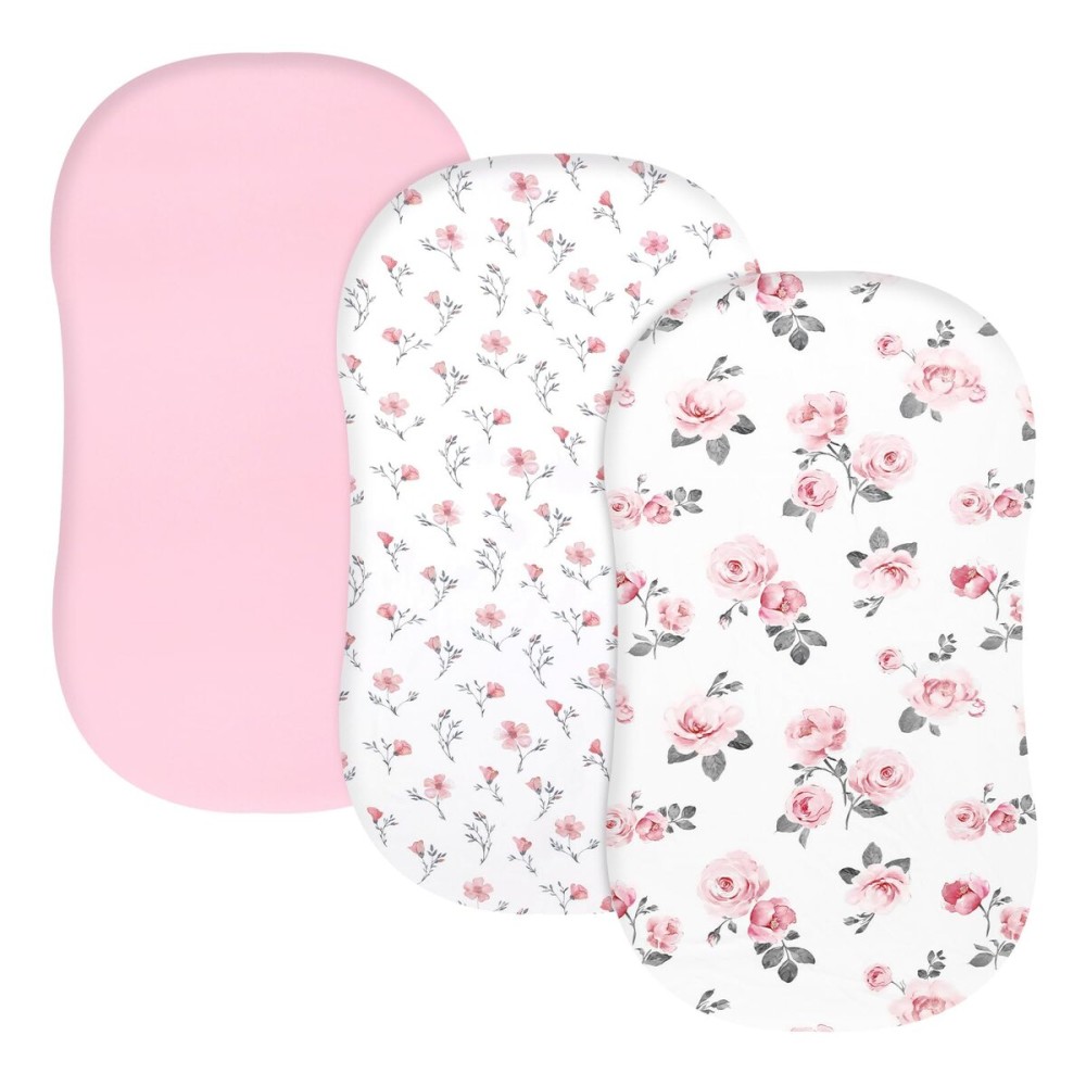 PHF 3 Pack Soft Bassinet Sheets, Rose Floral Breathable Comfy Cradle Sheets for Baby Girls, No Slip Universal Fit for Most Cradle and Bassinet Mattress, Rose Floral