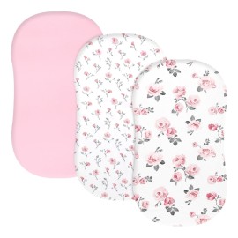 PHF 3 Pack Soft Bassinet Sheets, Rose Floral Breathable Comfy Cradle Sheets for Baby Girls, No Slip Universal Fit for Most Cradle and Bassinet Mattress, Rose Floral