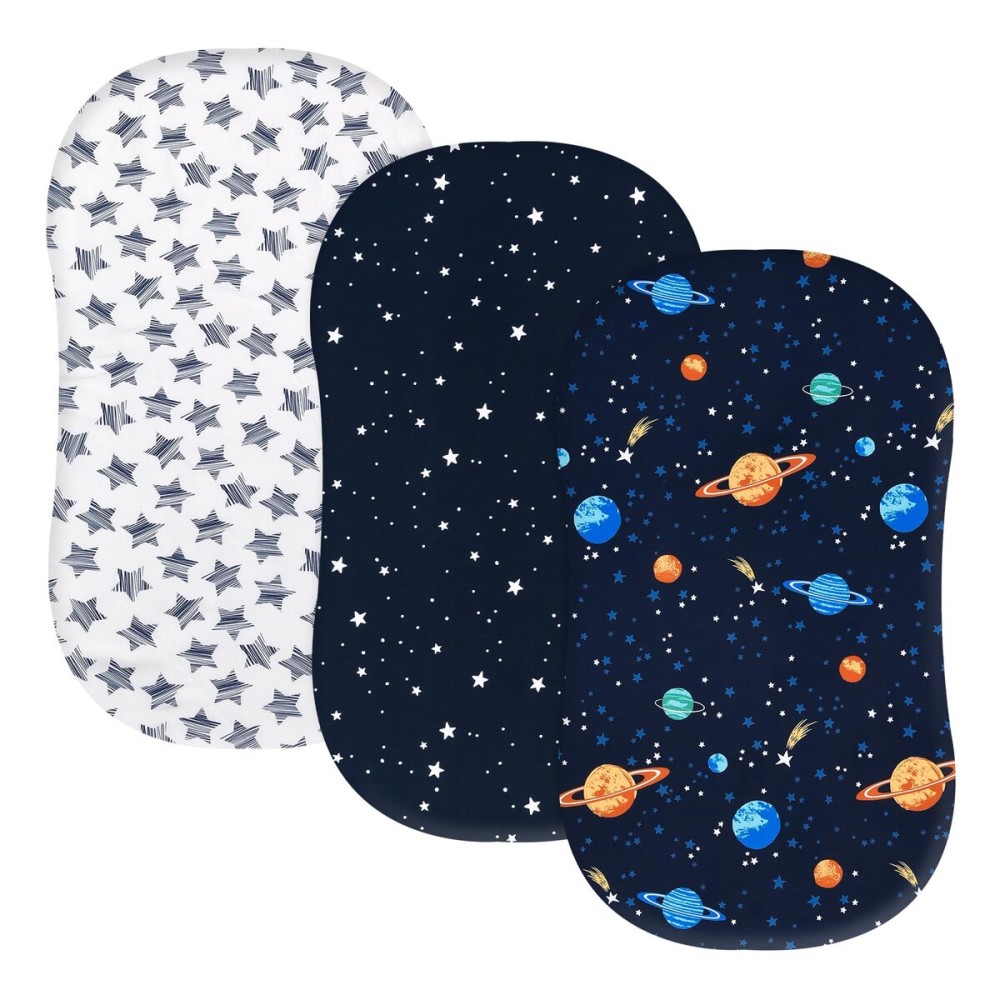 PHF 3 Pack Soft Bassinet Sheets, Space Breathable Comfy Cradle Sheets for Baby Boys Girls Neutral, No Slip Universal Fit for Most Cradle and Bassinet Mattress, Space