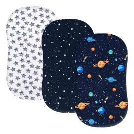 PHF 3 Pack Soft Bassinet Sheets, Space Breathable Comfy Cradle Sheets for Baby Boys Girls Neutral, No Slip Universal Fit for Most Cradle and Bassinet Mattress, Space