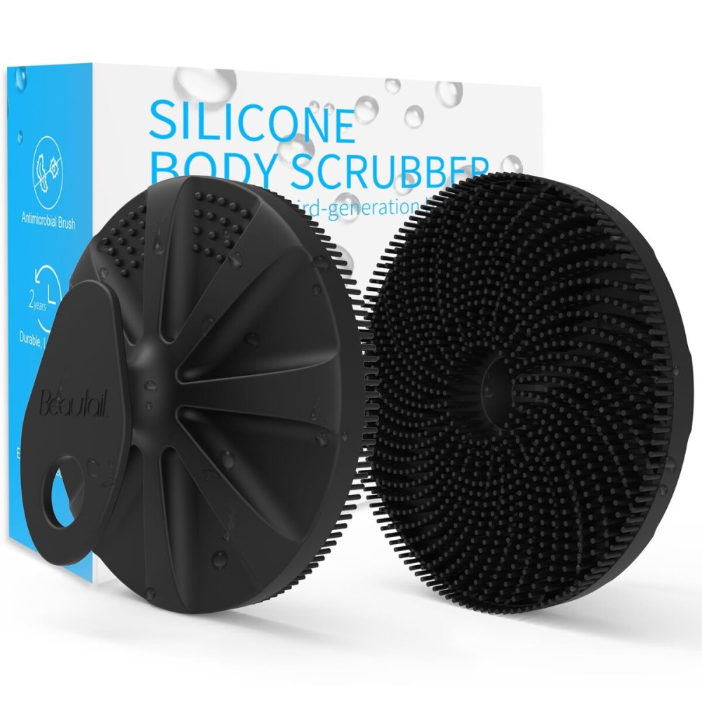 BEAUTAIL Silicone Body Scrubber, Upgrade 3rd Gen Shower Bath Brush, Lather Nicely, Soft Massage Body, More Hygienic Than Traditional Loofah, Gentle Exfoliating for Sensitive Skin, 1 Pack, Black