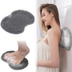 1 Pcs Shower Back & Foot Scrubber, Wall Mounted Back Scrubber Silicone Bath Massage Cushion Brush with Suction Cups, Bathroom Wash Mat Exfoliating Dead Skin Brush (L-Grey)