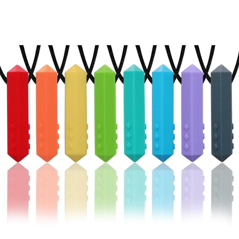 Chew Necklaces for Sensory Kids, 8 Pack Chewy Necklace Sensory Boys and Girls with Autism, ADHD, SPD, Biting, Silicone Teething Necklace Oral Chew Toys for Adults Reduce Chewing Anxiety Fidget