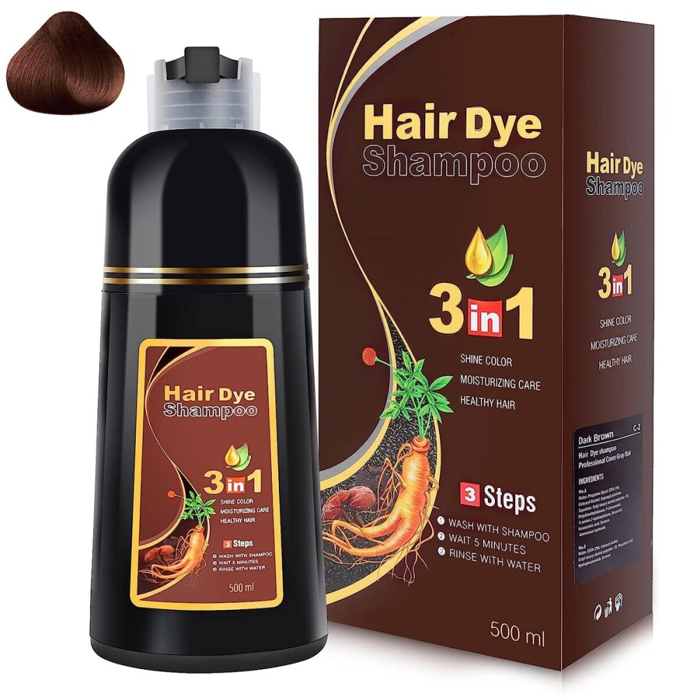 IIIMEIDU MEIDU Dark Brown Hair Dye Shampoo 3 in 1, Instant Hair Color Shampoo for Women Men, Herbal Ingredients Coloring in Minutes 500ML