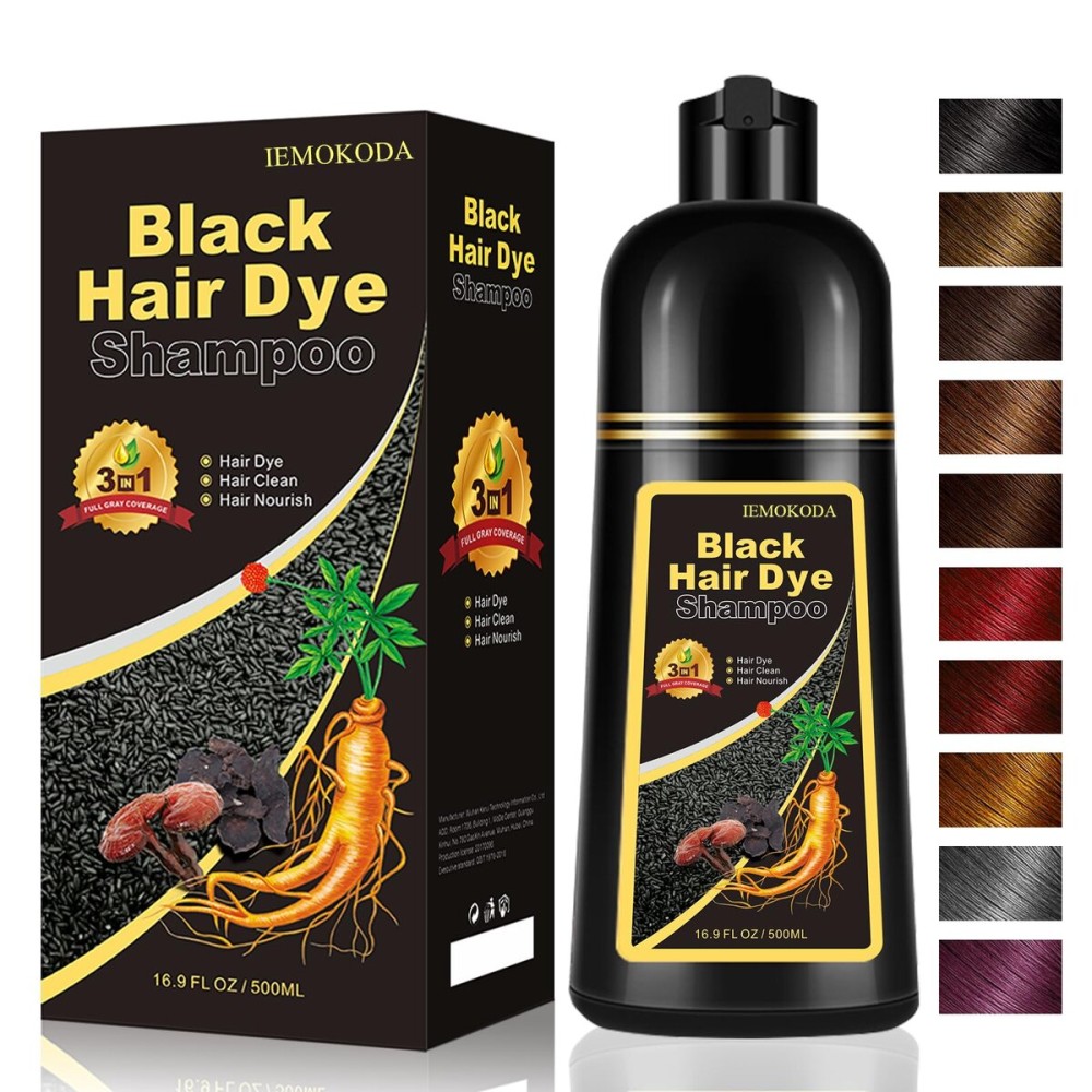 iemokoda Instant Black Hair Dye Shampoo 3- in-1, 100 Percent Gray Coverage, Magic in 15 Minutes for All Types, Natural Women & Men, Color Depositing Conditioner, Easy to Use