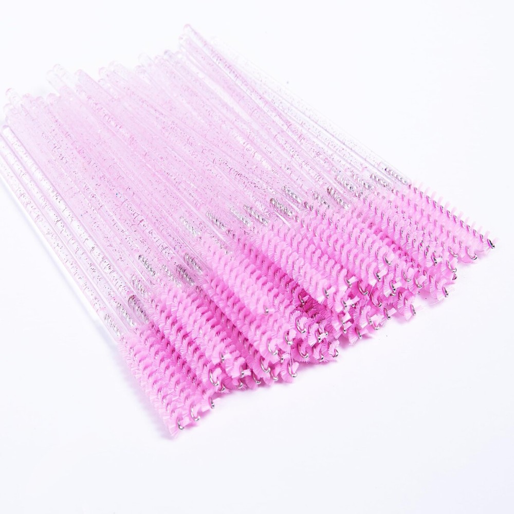 i-Laesh Skinny Mascara Wands - Eyebrow Brushes for Lash Extensions, Beauty Makeup Tool - 50 Pcs (Crystal Pink)