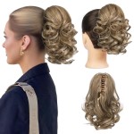 REECHO 9 Short Ponytail Extension, Classic Loose Curly Wavy Claw Clip Pony tails Hair Extensions HP001 Hairpieces for Women - Medium Blonde with Blonde Highlights