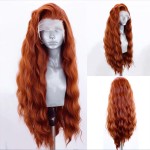 ELESTY Copper Red Synthetic Lace Front Wigs Loose Wavy Long Heat Resistant Fiber Hair Glueless Lace Wigs Side Part Natural Looking Daily Party Wigs for Women