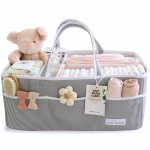 Lily Miles Baby Diaper Caddy - Organizer Tote Bag for Baby Girl Essentials - Baby Shower Basket - Nursery Must Haves - Registry Favorites - Newborn Caddie Car Travel - Gray/Blush, Extra Large